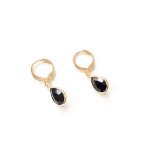 18K Gold Plated Mini-hoop Earrings w/ Black Stone